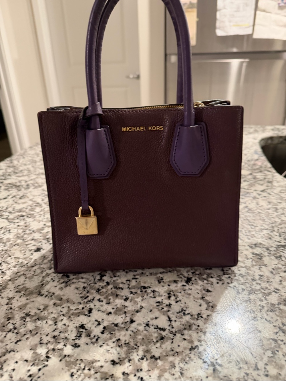 Michael Kors Deep Plum Leather Satchel with Gold Hardware